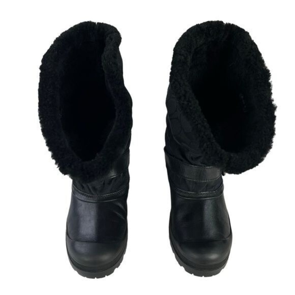 Coach Holiway Black Buckle Winter Boots Size 7 Sherpa Lined Y2K Chic Fleece Moto - Picture 4 of 10